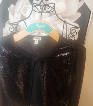 Girl's - RUUM Black Sequin Cropped Cardigan